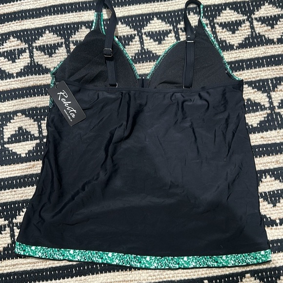 Nwt rekita Black and green Sequin print Swimsuit two piece - Picture 4 of 6